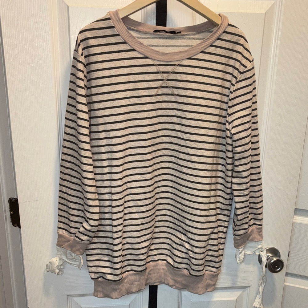 Doe & Rae Black and Cream Striped Top